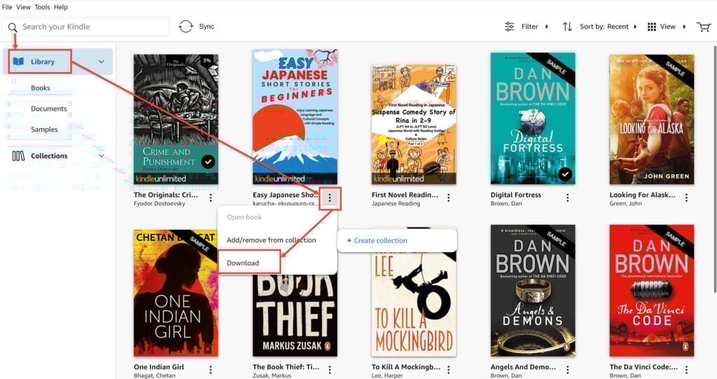 How to remove books from Kindle? 1 This is an image of screenshot kindle desmtop app book download