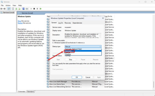This is an image of windowsupdateserviceautomatic ss1