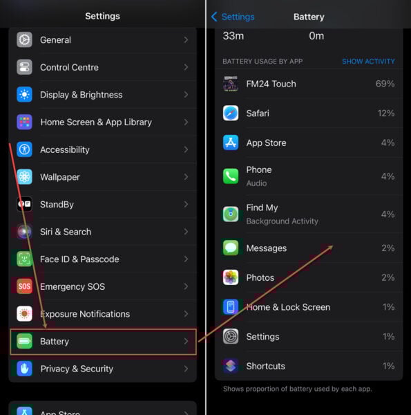 This is an image of check battery usage iphone ss 1