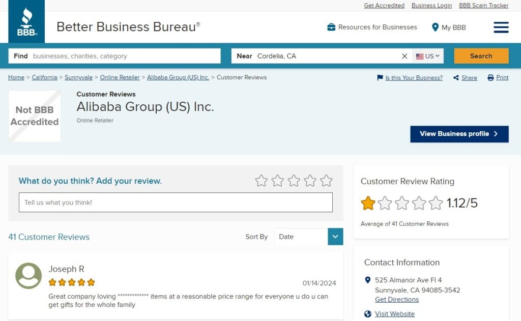 Is Alibaba a scam? 2 This is an image of alilbababetterbusinessbureau ss1