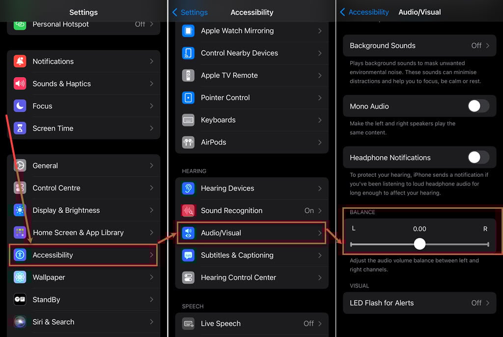 Why is one AirPod not working? 3 This is an image of balance settings airpods ss 1