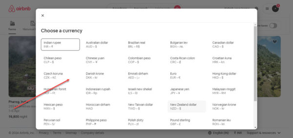 This is an image of change currency on airbnb website ss2