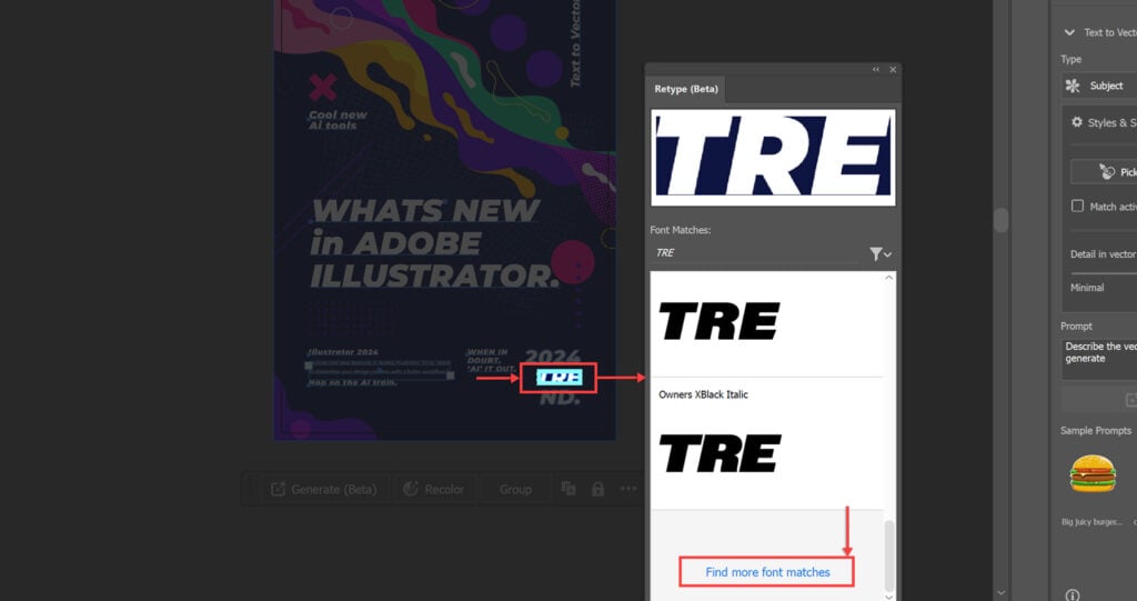 7 Illustrator hacks to speed up your workflow 3 This is an image of screenshot illustrator retype beta font matches
