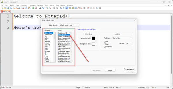 How to change font in Notepad++?