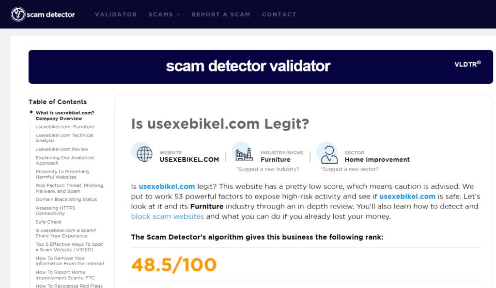 Is USexeBikel safe or a scam? 1 This is an image of usexebikel scam detector ss1