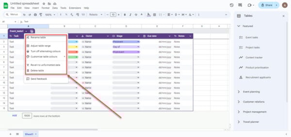 This is an image of create table in google sheets ss5