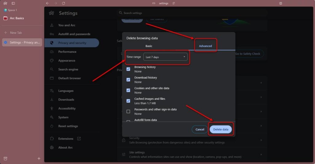 This is an image of clear browsingdata arc ss3