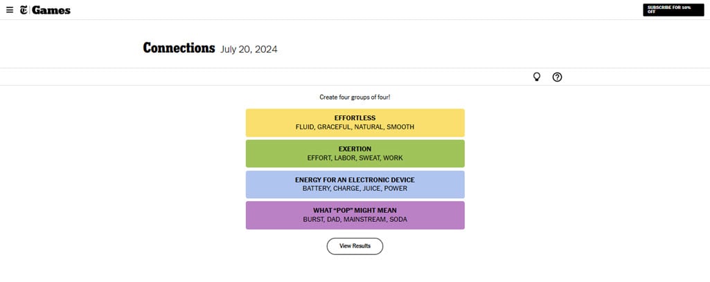 NYT Connections Hint: July 20 1 This is an image of nyt july 20