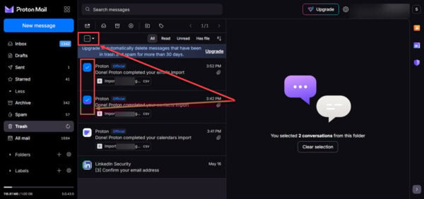 This is an image of delete emails on protonmail ss6 3