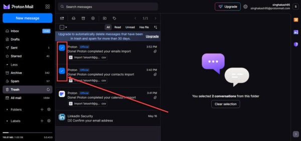 This is an image of delete emails on protonmail ss6