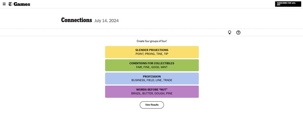 NYT Connections Hint: July 14 1 This is an image of nyt july14