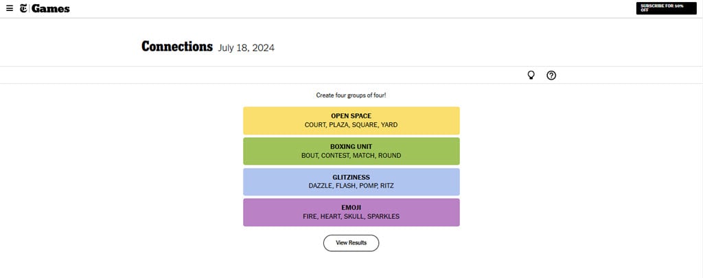 NYT Connections Hint: July 18 1 This is an image of nyt july18