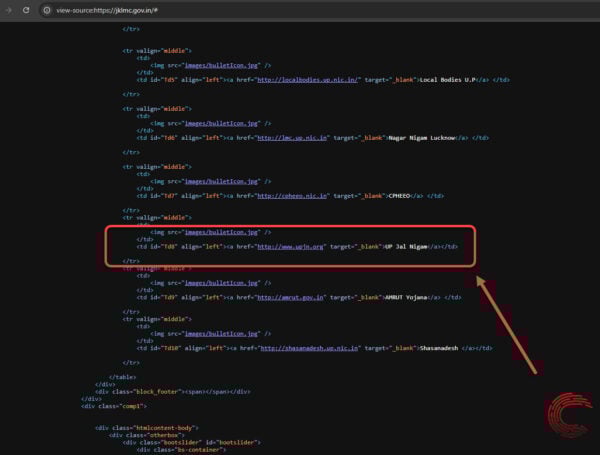 This is an image of source code upjn up jal nigam website