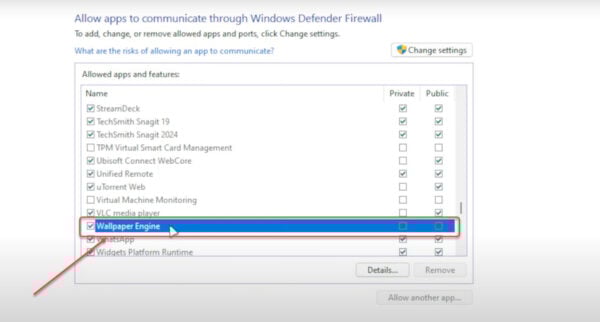 This is an image of allow firewall wallpaperengine ss3