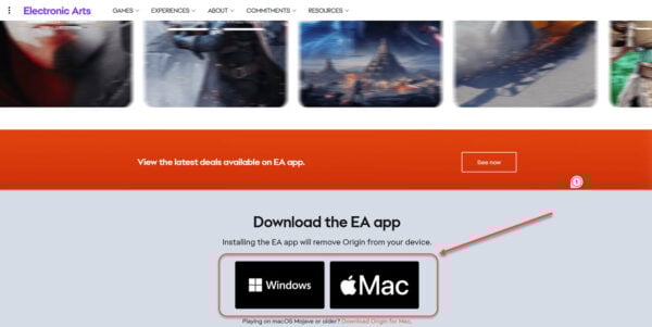 This is an image of ea app download website ss1