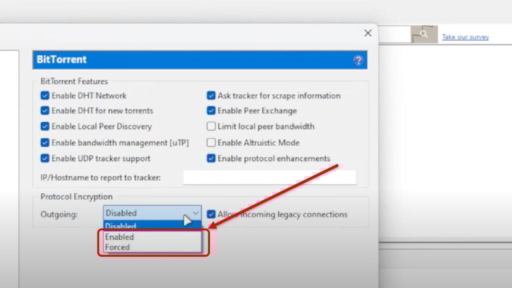 How to fix uTorrent connecting to peers problem? 11 This is an image of enable bittorrent protocol encryption 3