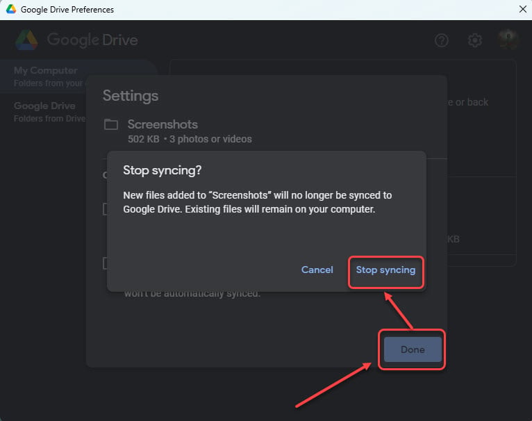 How to stop Google Drive sync on PC? 5 Quick Methods 7 This is an image of googledrive unsync folder ss3