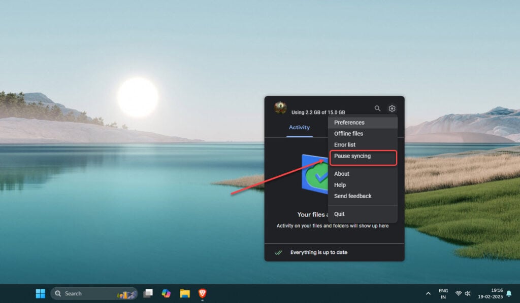 How to stop Google Drive sync on PC? 5 Quick Methods 3 This is an image of pausesyncing googledrive windows ss1
