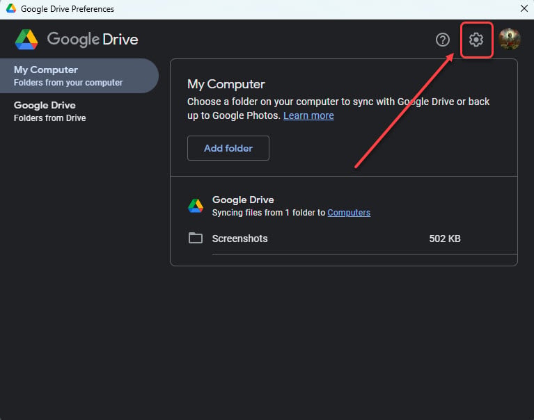 How to stop Google Drive sync on PC? 5 Quick Methods 8 This is an image of settings googledrive ss1