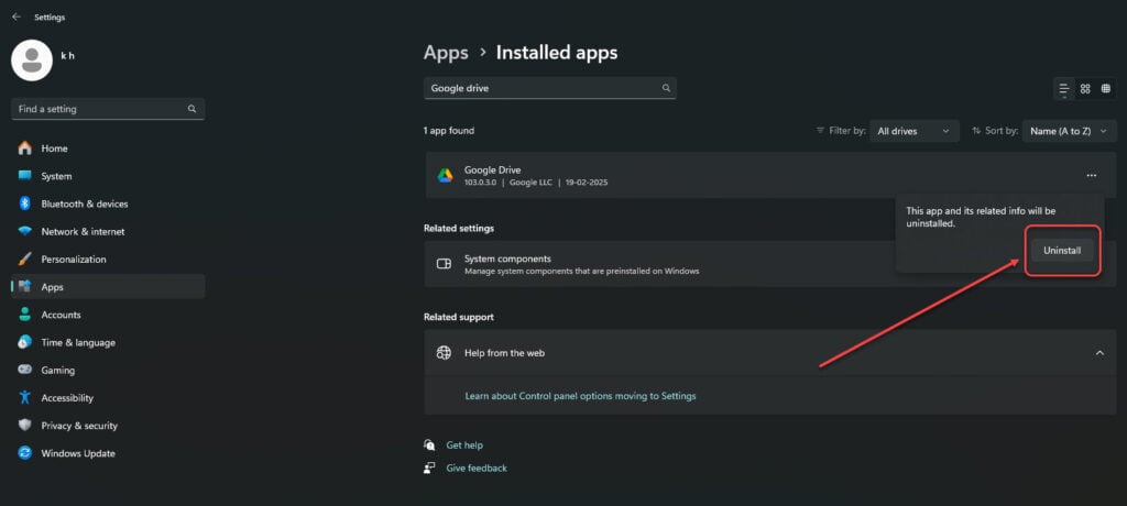 How to stop Google Drive sync on PC? 5 Quick Methods 13 This is an image of uninstall googledrive ss2
