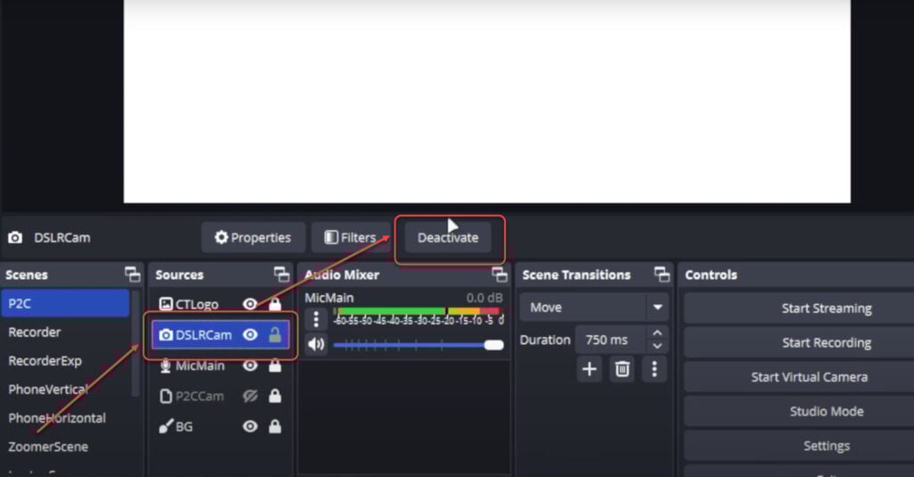 Fix: Canon EOS Webcam Utility not working 3 This is an image of canon obsstudio deactivate ss1