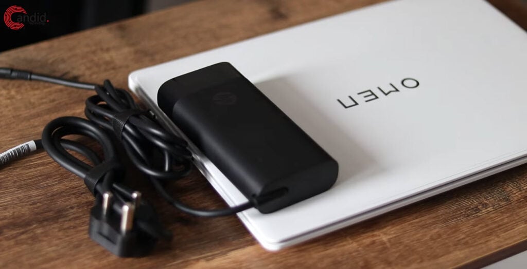 This is an image of hp omen transcend 14 charging