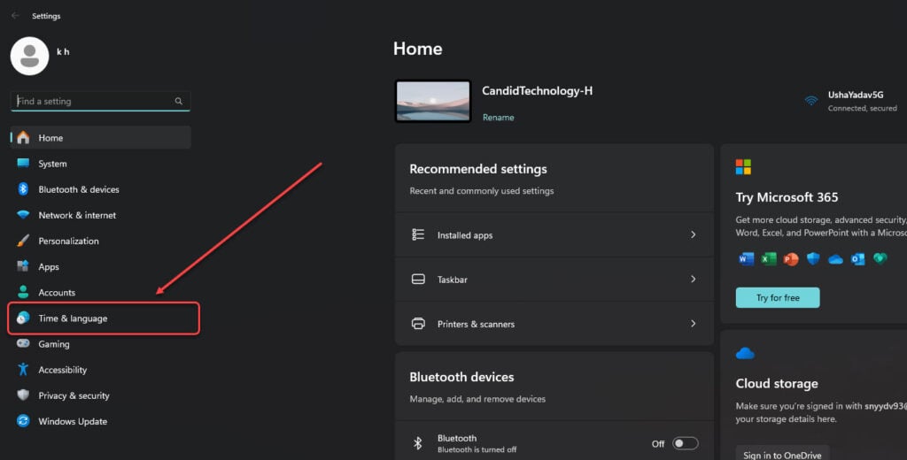 This is an image of timeandlanguage windows11 ss1 settings
