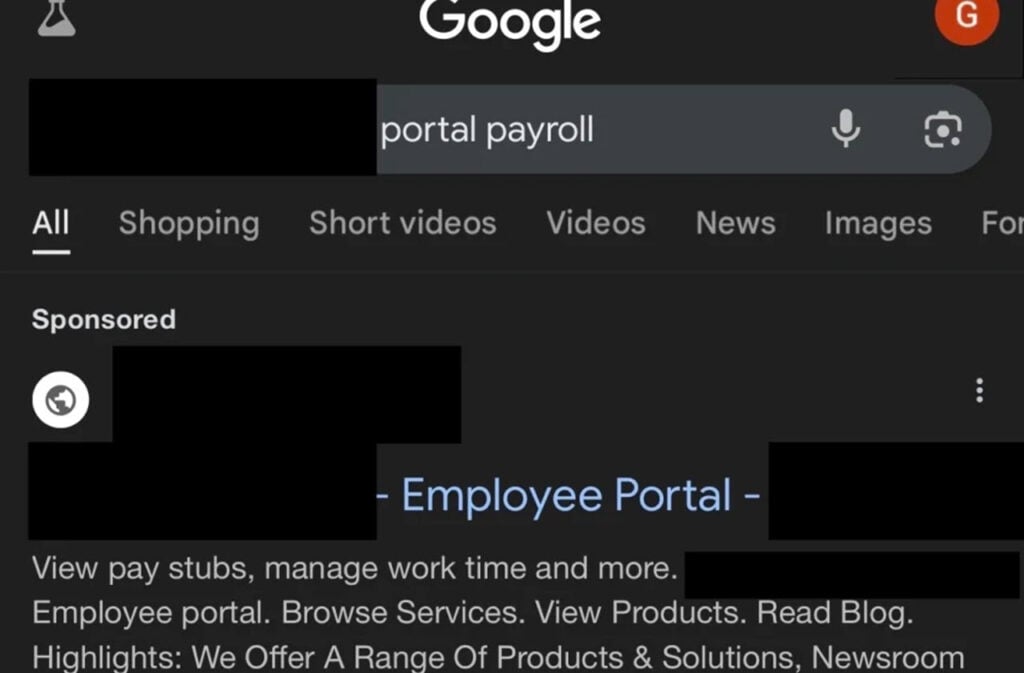 This is an image of employee portal fake site