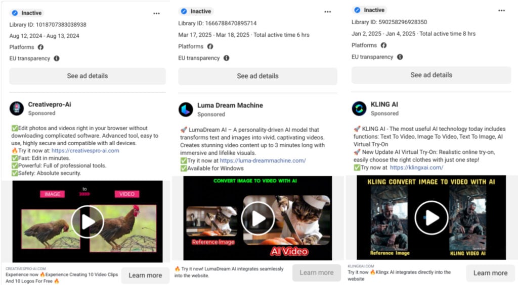 Hackers caught using fake AI websites to spread malware 1 This is an image of fake ai website ads facebook