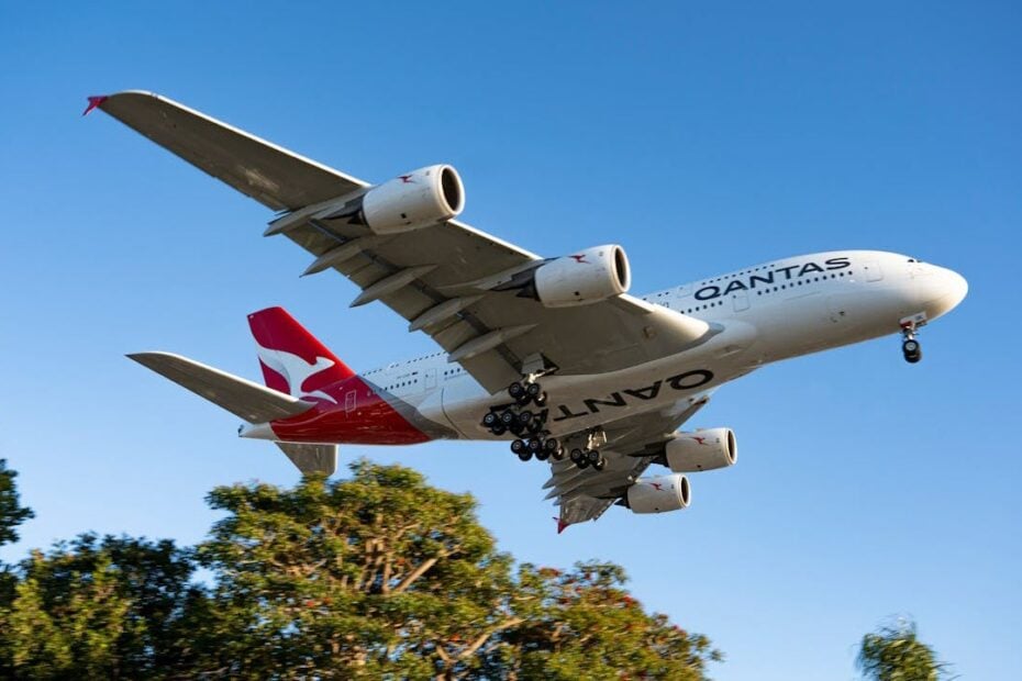 A qantas airline flight taking off